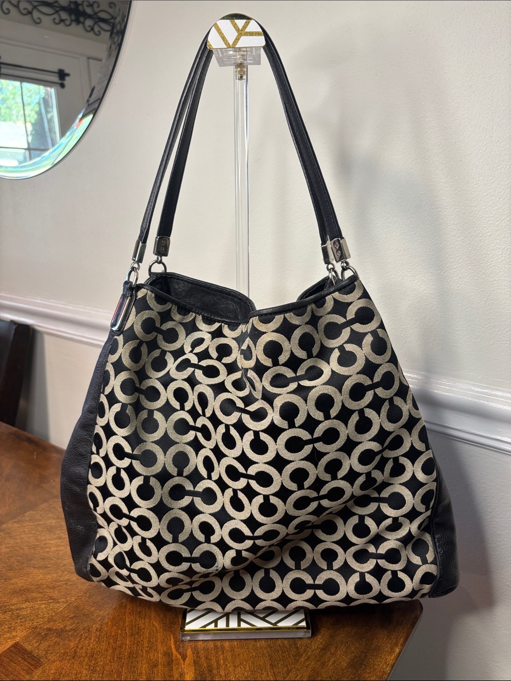 π₯COACH Phoebe Signature Op Art Shoulder Bag with Leather Trim - Picture 11 of 16